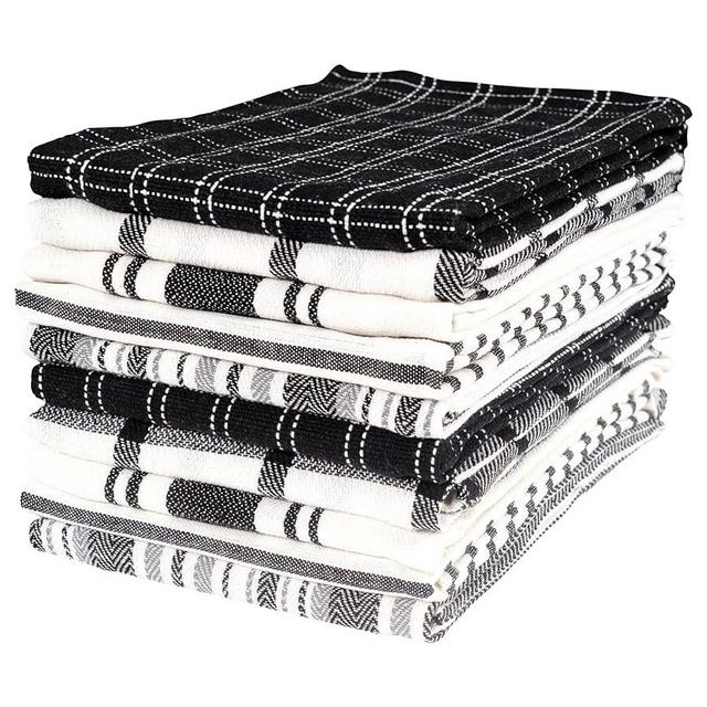 KAF Home Assorted Flat Kitchen Towels | Set of 10 Dish Towels, 100% Cotton - 18 x 28 inches | Ultra Absorbent Soft Kitchen Tea Towels | Perfect for Cooking, Cleaning, and Drying Hands (Black)