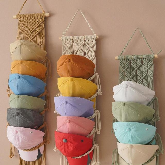 Baseball Hat Rack, Macrame Hat Hanger, Gift For Him , Hat Rack Macrame, Hat Holder, Baseball Cap Holder, Eclectic Home Decor,Hat Storage H78