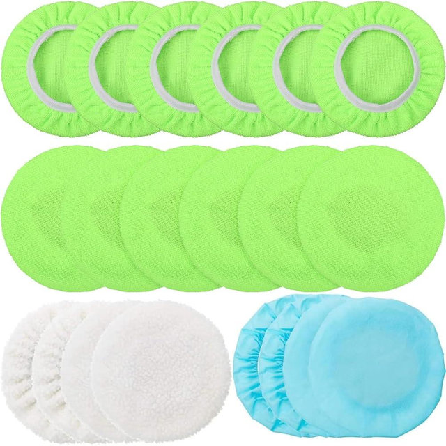Mudder 20 Pieces Car Orbital Buffer Polisher Pad Bonnet Microfiber Max Bonnet Polishing Buffing Pad Cover(Fluorescent Green,5-6 Inches)