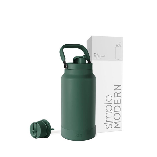 Simple Modern Trek Pivot | Half Gallon Water Bottle Jug with Handle & Boot | Interchangeable Straw & Chug Lids | Large Insulated Stainless Steel | Sports Camping Outdoors | 64oz, Forest