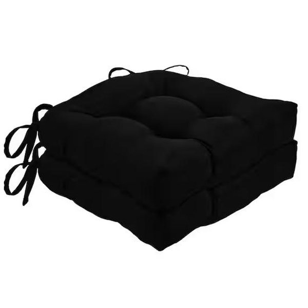 ACHIM Chase Black Solid Tufted Chair Seat Cushion Chair Pad (Set of 2) CHCHPDBK14