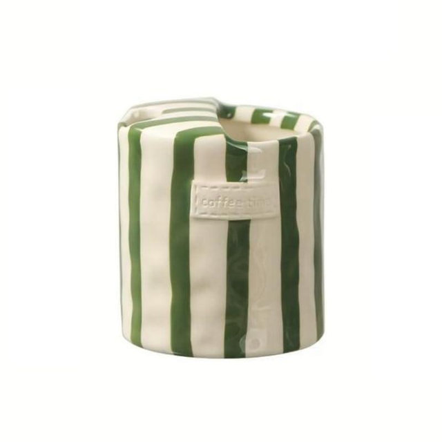 Retro Striped Hand-Painted Ceramic Mark Hand-Held Cup Heat-Resistant Non-Slip Double-Enjoy Cup for Milk Coffee Juice Latte Hot Cold Drinks Valentine's Day Mother's Day Christmas Gift Drinkware (Green)
