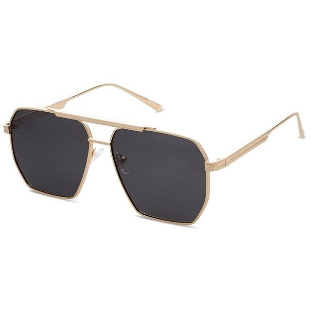 SOJOS Retro Oversized Square Polarized Sunglasses for Women Men Vintage Shades UV400 Classic Large Metal Sun Glasses