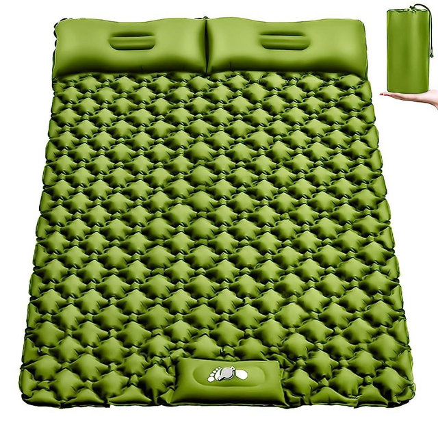 Gukkicco Camping Sleeping Pad, Ultralight Self Inflating Camping Pad 2 Person with Pillow Built-in Foot Pump for Camping, Hiking - Airpad, Carry Bag, Repair Kit