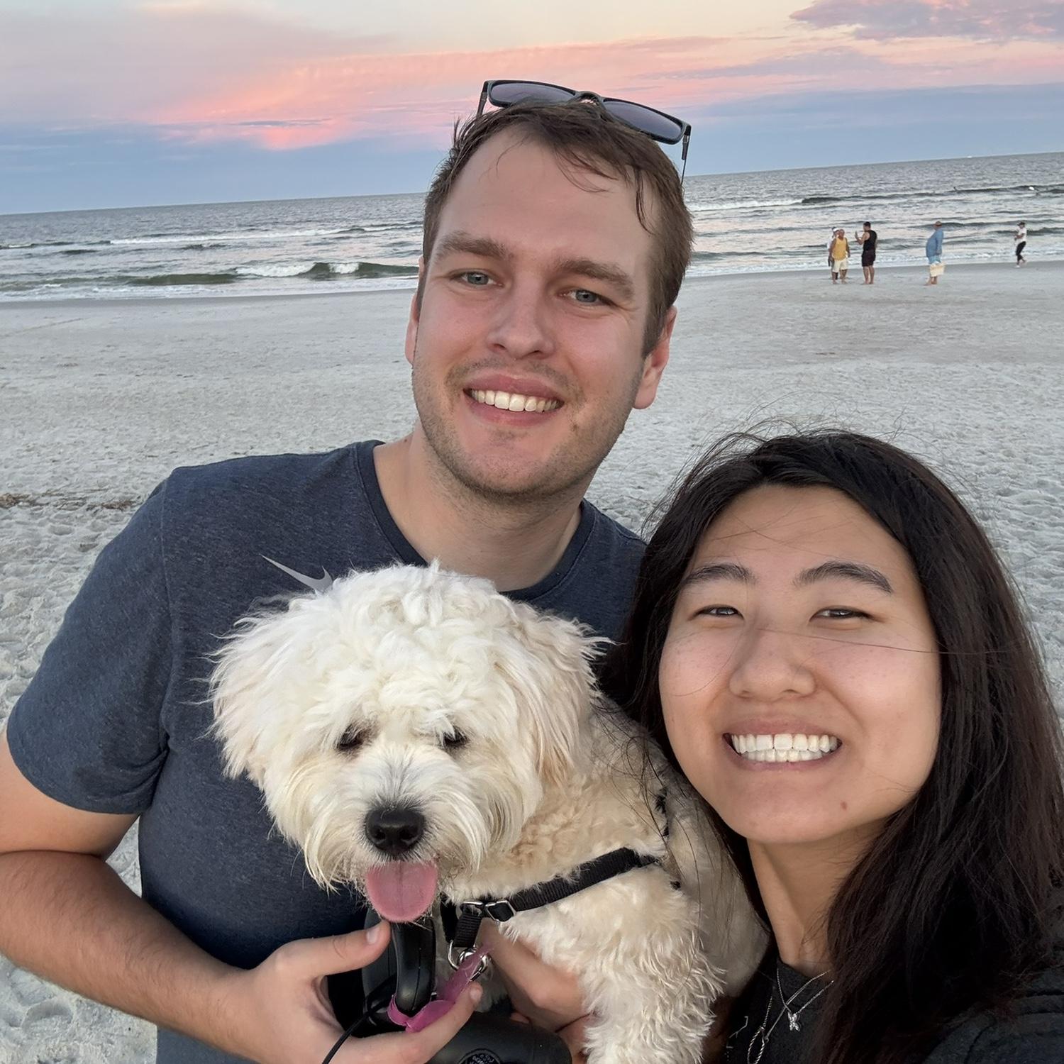 Favorite thing to do is beach walks with Ozzie boy!