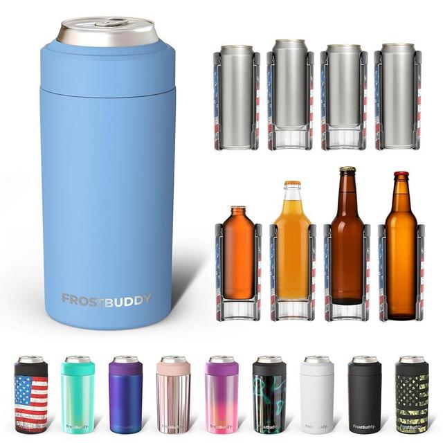 Frost Buddy Universal Can Cooler - Fits all - Stainless Steel Can Cooler for 12 oz & 16 oz Regular or Slim Cans & Bottles - Stainless Steel