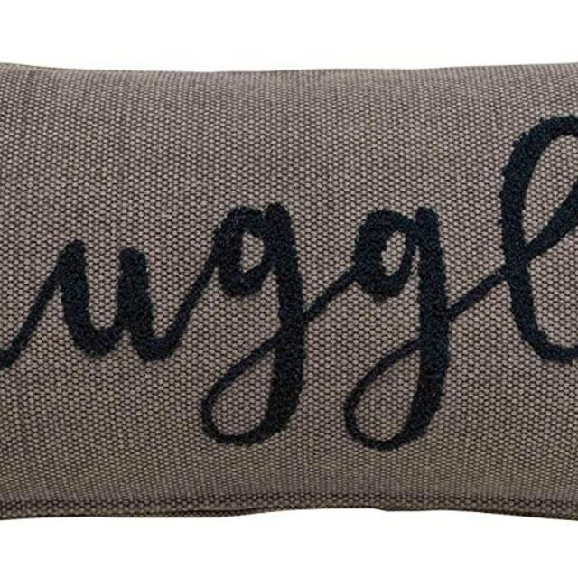 Creative Co-Op Snuggle Embroidered Rectangle Cotton Lumbar Pillow, Navy