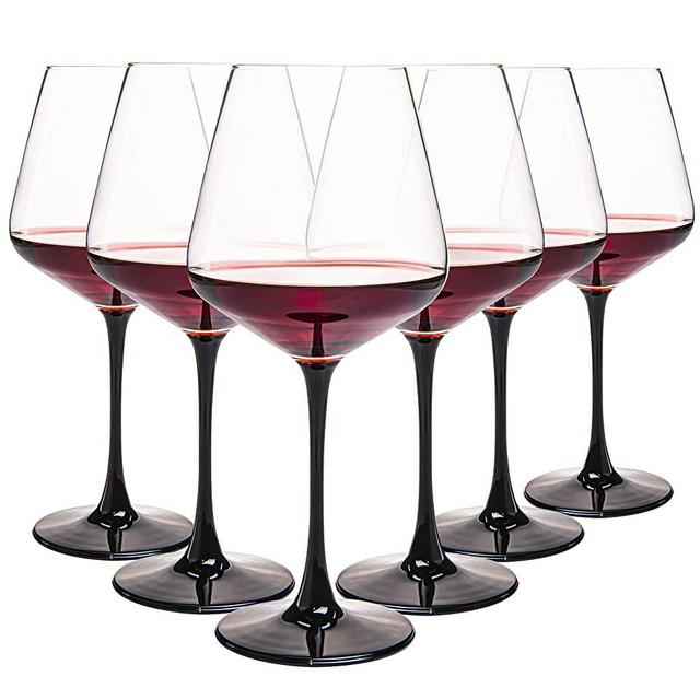 YARYOUNG Red Wine Glasses Set of 6, 20 oz Black Stem Burgundy Wine Glasses, Premium Large Wine Glass set for Tasting Red/White Wine