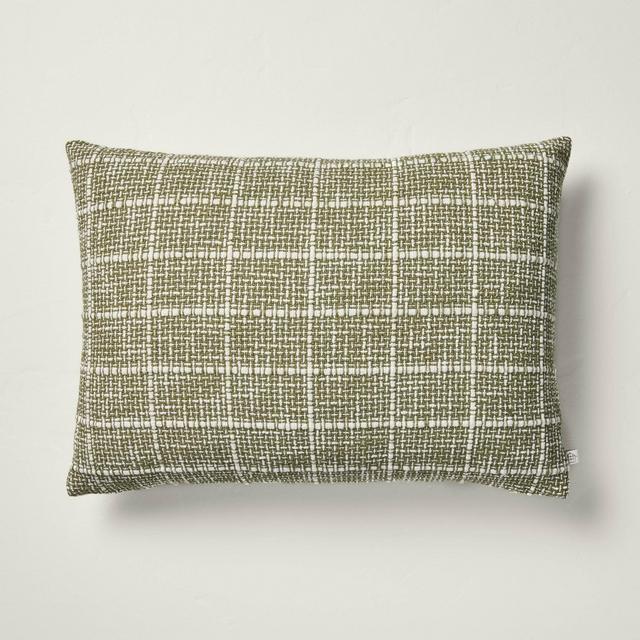 14"x20" Textured Grid Lumbar Throw Pillow Sage Green - Hearth & Hand™ with Magnolia