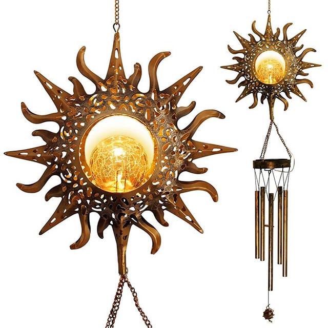 zhengshizuo Sun Crackle Glass Ball Wind Chimes Sun Decor windchimes Outdoor Gift for mom for Grandma Christmas Decorations Christmas?Decor Christmas Solar Light