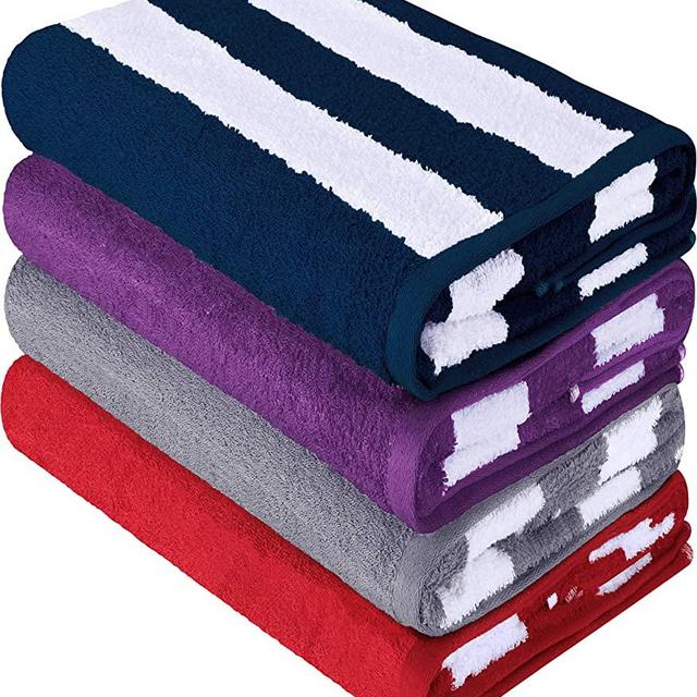 Utopia Towels Cabana Stripe Beach Towel (30 x 60 Inches) - 100% Ring Spun Cotton Large Pool Towels, Soft and Quick Dry Swim Towels Variety Pack (Pack of 4) (Red, Navy, Grey, Plum)
