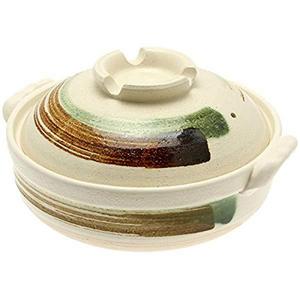 Kotobuki 190-973D Brushstroke Japanese Donabe Hot Pot, 11-1/2-Inch, White with Brown and Green
