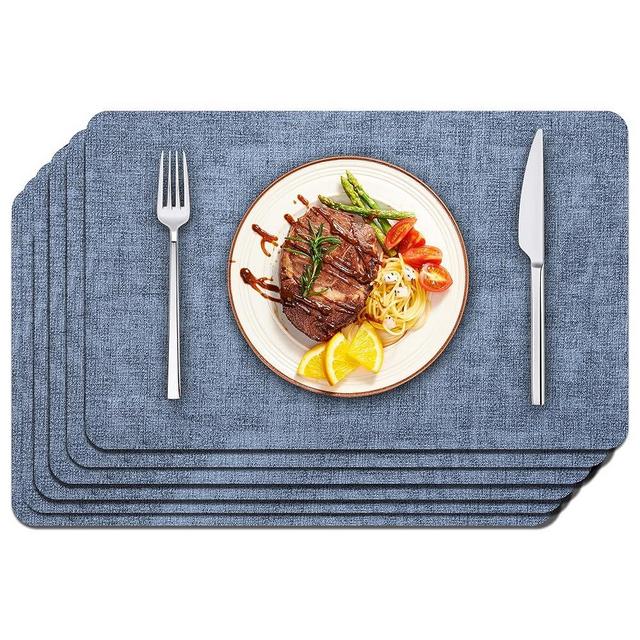 Maxpearl Faux Leather Placemats Set of 6 - Waterproof - Wipe Clean - Heat Resistant - Anti Slip Dining Table Place Mats, Suitable for Indoor & Outdoor Use, 17’’×12’’, Blue