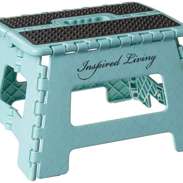 Inspired Living Folding Step Stool Heavy Duty, 9" High, BLUE ROBINS EGG