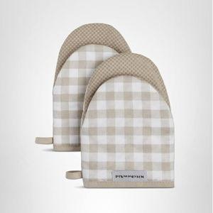 KitchenAid Gingham Mini Oven Mitt 2-Pack Set, Milkshake Tan, 5.5"x8"