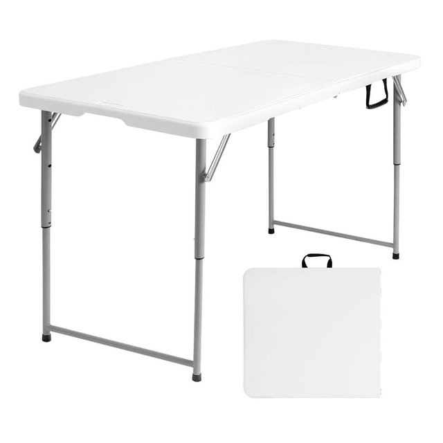 Byliable Folding Table 4 Foot, Heavy Duty Portable Plastic Fold-in-Half Utility 4ft Folding Table with Carrying Handle for Indoor Outdoor, Camping Picnic Party, White