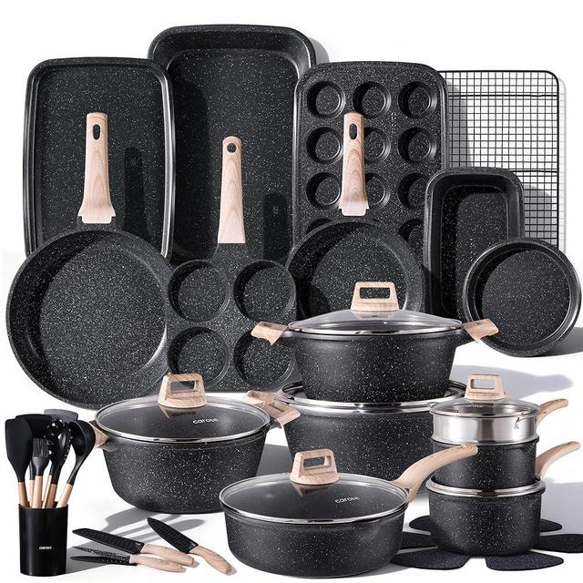 CAROTE 44pcs Pots and Pan Set Nonstick, Cookware Sets, Cooking Set Non Stick, Induction Cook Ware with Bakeware Set, Kitchen Knife Set