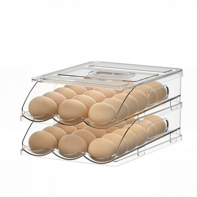 OZEPLASC Egg Holder for Fridge Rolling Egg Container 36 Large Capacity Egg Holder Egg Storage Container Organizer with Lid Egg Tray for Refrigerator and Kitchen (2 Layer)