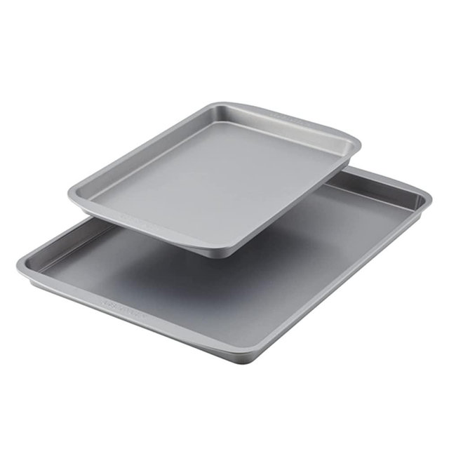 Farberware GoldenBake Nonstick Bakeware Cookie/Baking Sheet Pan Set, 2 Piece, Gray