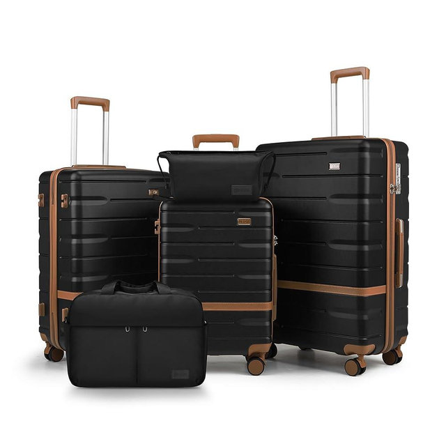 NEISIA Luggage Sets 5 Piece Luggage Sets Lightweight Hard Shell Suitcases with Spinner Wheels for Family Travel - Durable PC+ABS Material Carry On Luggage (Black)