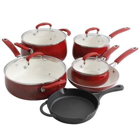 The Pioneer Woman Classic Belly Ceramic Non-Stick Interior 10 Piece Cookware Set