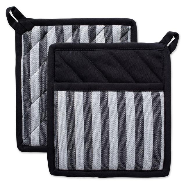 Design Imports Geometric Stripe Pot Holders in Black/Grey (Set of 2)