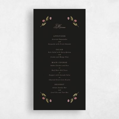 Black Summer Wedding Menu - Isolde Foil