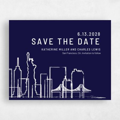 Navy, Blue Wedding Save the Date - Manhattan Skyline