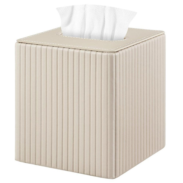 XNONE PU Leather Tissue Box Cover Square Tissue Box Holder for Bathroom Vanity Countertop Night Stands Bedroom Office Desk,Modern Tissue Decorative Organizer with Magnetic Closure (Beige)
