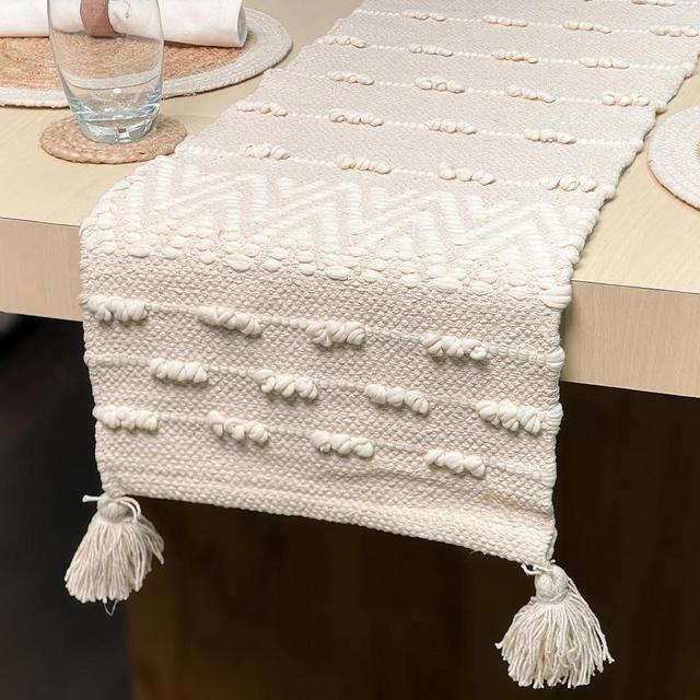 Chardin Home 13x72 Inch Ivory Seville Table Runner, Artisanally Crafted Bohemian Decor, Natural Table Runners for Dining Room, Elegant Boho Chic Style, Perfect for Rustic and Modern Home Décor