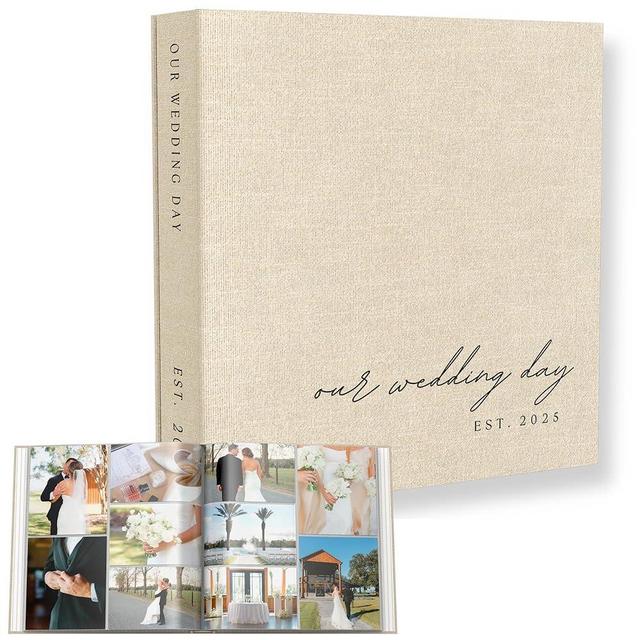 Wedding Photo Album 4x6 Pictures & Custom 2025 Year - Large Picture Scrapbook with 400 Pockets for Horizontal & Vertical Photos - Linen Photo Album Book for Personalized Wedding Day Memory Keepsake