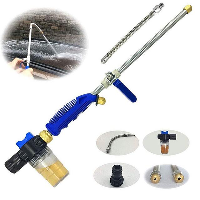Hydro Jet High Pressure Glass Cleaner - 27'' Extendable Power Washer Wand, Water Hose Attachment Nozzle, Flexible Auto Washer, Snow Foam Cannon, Watering Sprayer, Car Wash, Window Washing, 2 Tips