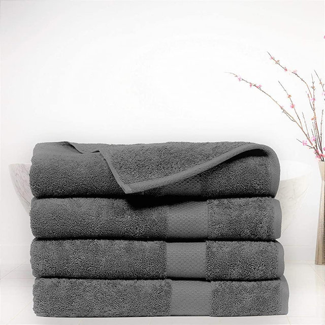 4 Piece Bath Towel Set - 100% Cotton, Ultra Soft, Quick Dry, Highly Absorbent Premium Spa Quality Bath Towel Set - Grey (28 inch x 54 inch)