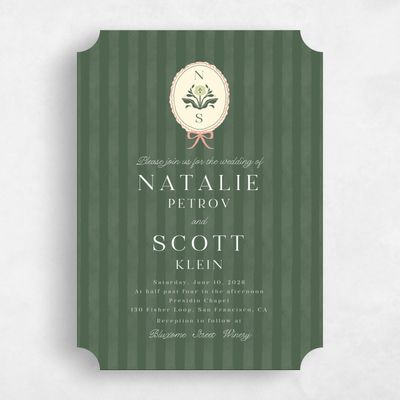 Green Ticket Wedding Invitation - Clematide Classic