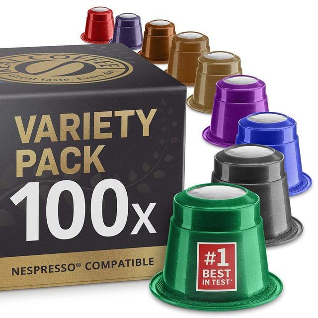Mixed Variety Pack: 100 Nespresso Compatible Capsules. Organic/Fairtrade Nespresso Capsules. 9 Different Varieties.