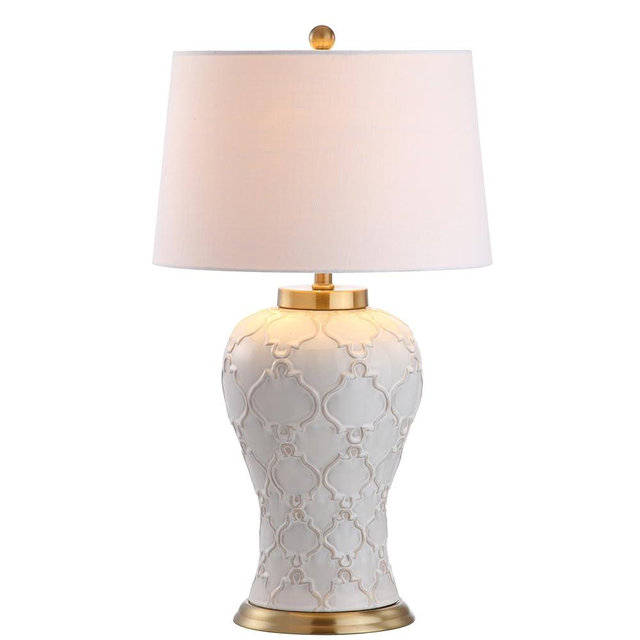 JONATHAN Y JYL4024A Arthur 29" Ceramic LED Table Lamp Traditional Transitional Bedside Desk Nightstand Lamp for Bedroom Living Room Office College Bookcase LED Bulb Included, Cream
