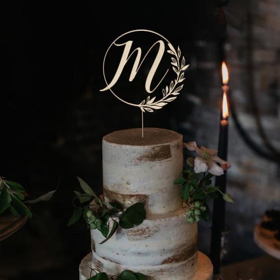 Monogram Cake Topper By Rawkrft - Personalized Wooden Cake Topper Script Letter Cake Topper Rustic Wedding Cake Topper Custom Cake Topper