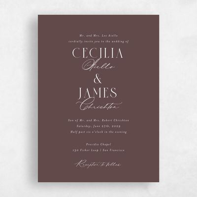 Chocolate, Brown Wedding Invitation - Shahira Portrait