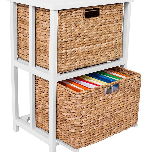 BirdRock Home Seagrass 2 Tier File Cubby Cabinet | Vertical Storage Furniture | Office Décor | Home Decorative Box Filing | Natural Wood | Delivered Fully Assembled | Hanging Letter and Legal