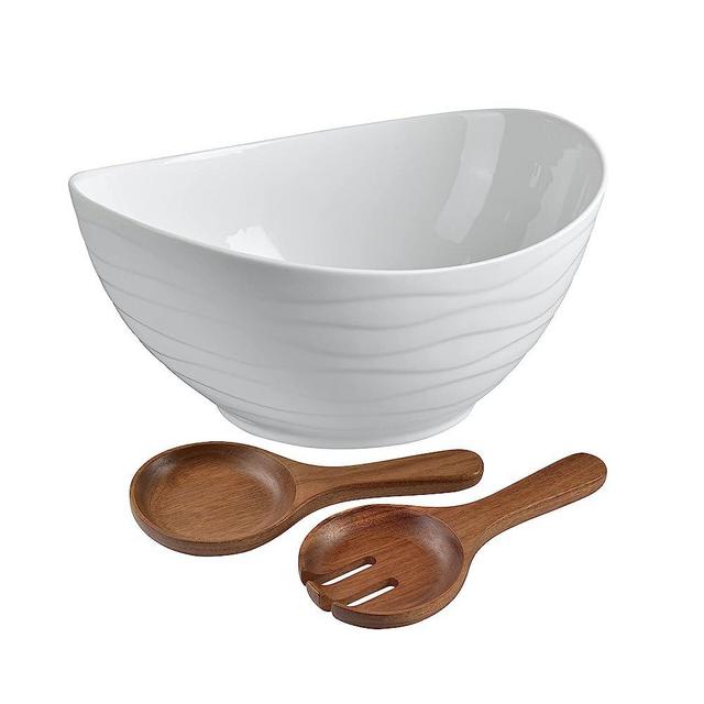 KITEISCAT Extra Large Glass Salad Bowl Set - Salad Bowls for Party with  Acacia Wood Base and Salad Serving Utensils - Elegant and Practical Kitchen