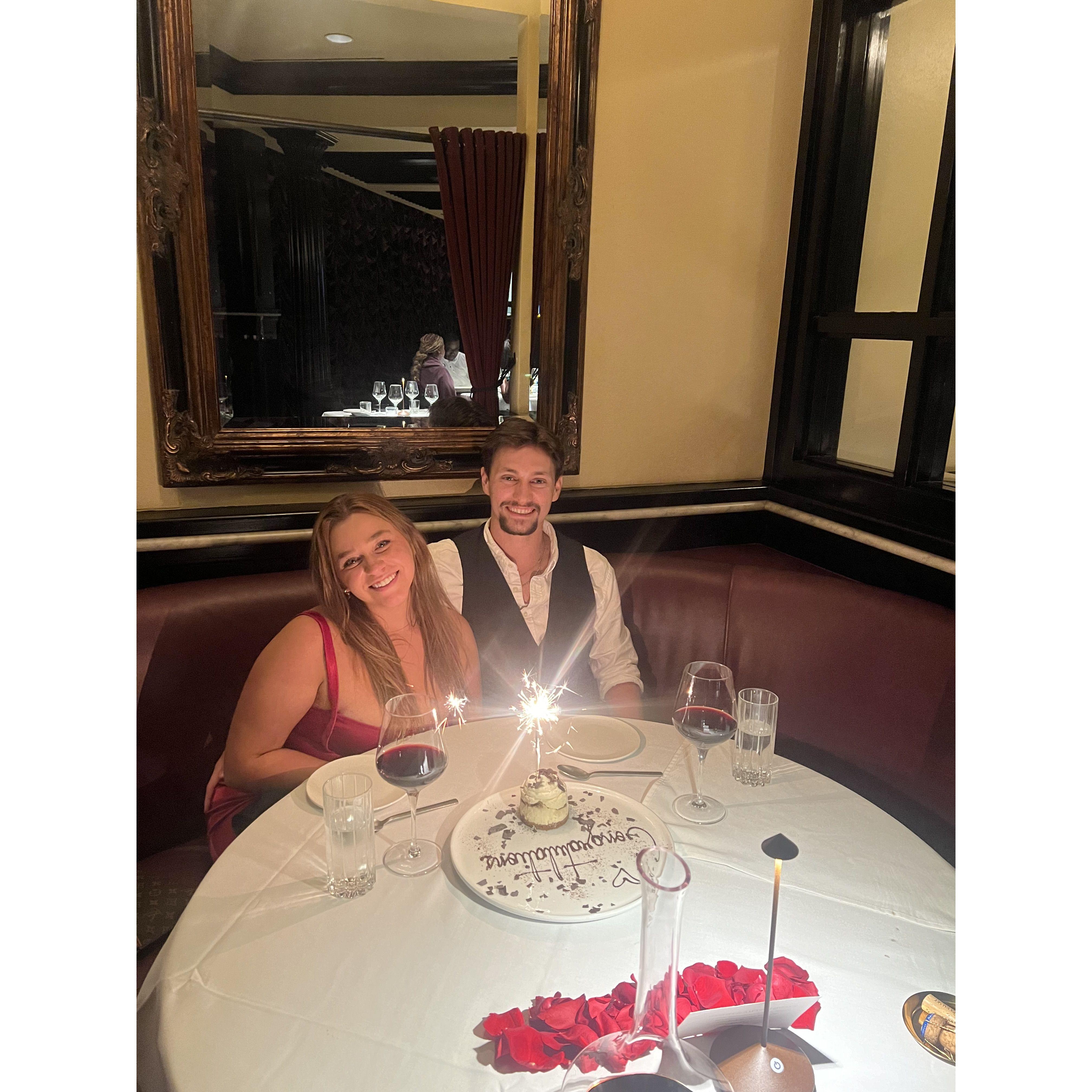 Engagement dinner at Dakotas Steakhouse in Downtown Dallas.