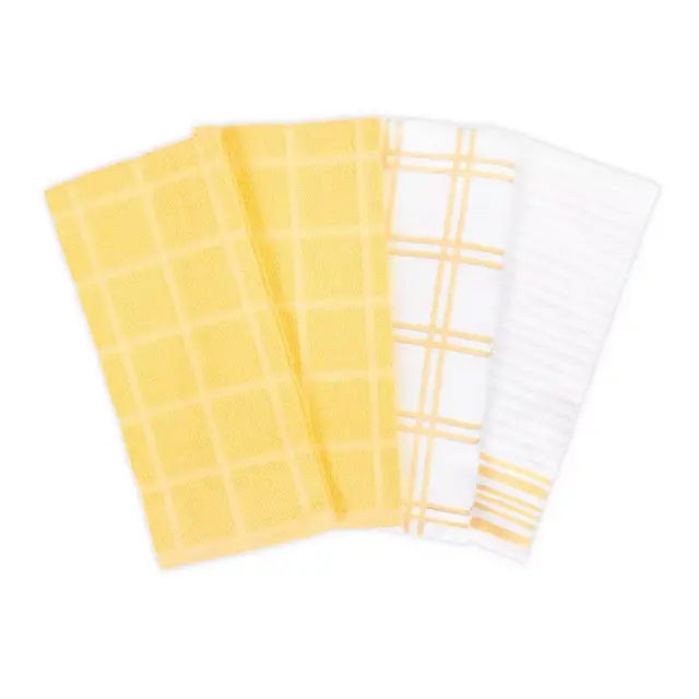 KitchenSmart® Colors Solid/Plaid Kitchen Towels in Canary (Set of 4)