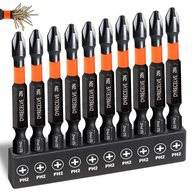 10-Pack Phillips Bits #2 Impact, 2-Inch Magnetic Phillips Head Drill & Screwdriver Bits, PH2 Premium S2 Steel 1/4" Hex Shank for Impact Drivers, Professional & DIY Use