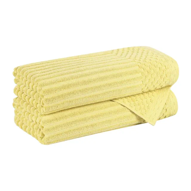 Modern Ribbed Cotton Absorbent Bath Towel Set of 2, Yellow Gold - Blue Nile Mills