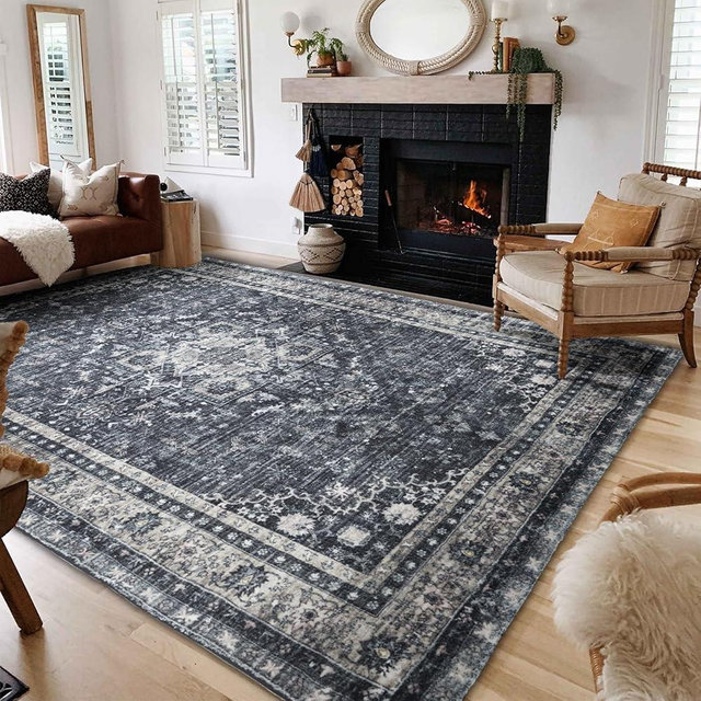Softtrug Area Rug for Bedroom Living Room, Washable Non-Slip Foldable Waterproof, Plush Soft for Office Dining Room Kids, Fluffy Easy to Clean, Decor Aesthetic Dark Gray, 8'×10'