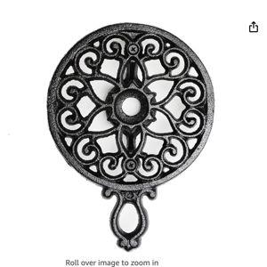 Sungmor Cast Iron Teapot Warmer Dish Cups Heater Pot Trivet - Rustic & Graceful Pattern Design with Tealight Holder - Heavy Duty & Decorative Candle Holder Stands for Heat Food Coffee Milk or Tea