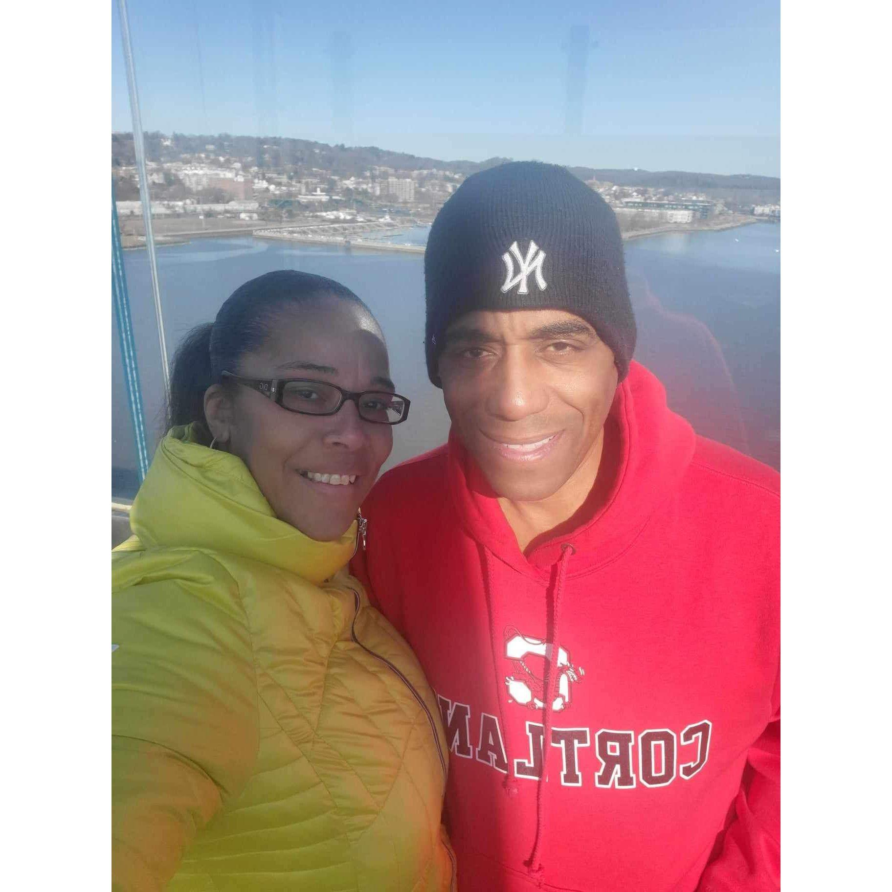 The day I wanted to start walking, so we walked across the Tappan Zee Bridge.