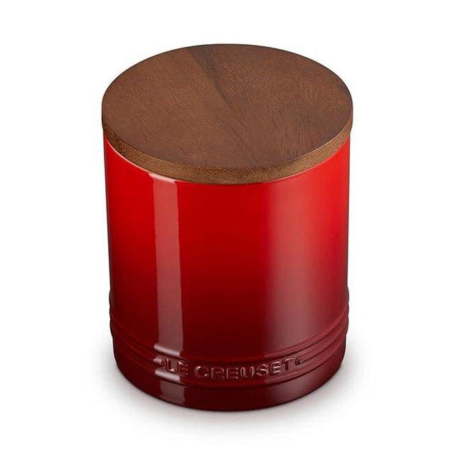 Le Creuset Signature XL Salt Cellar and Storage Canister with Wood Lid, 1.2 qt., Cerise