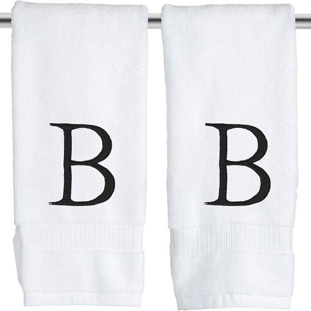 Decorvo Black & White Bathroom Hand Towel - Monogrammed Luxury Hotel Quality Decorative Embroidered Towel for Powder Room, Spa - GOTS Organic Certified - Set of 2 Letter B