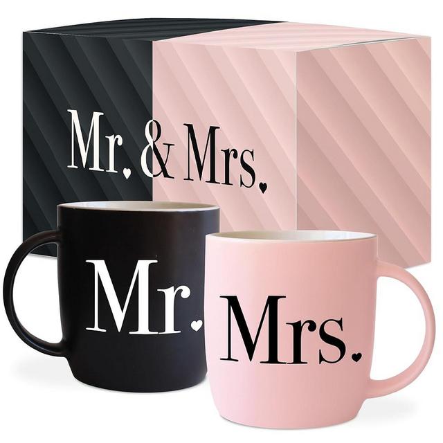 Triple Gifffted Mr and Mrs Coffee Mugs Couples Gifts Ideas for Wedding Anniversary Engagement Valentines Christmas His Hers Present Husband Wife Him Her Men Women, Bride Groom Newlyweds, Ceramic 13Oz